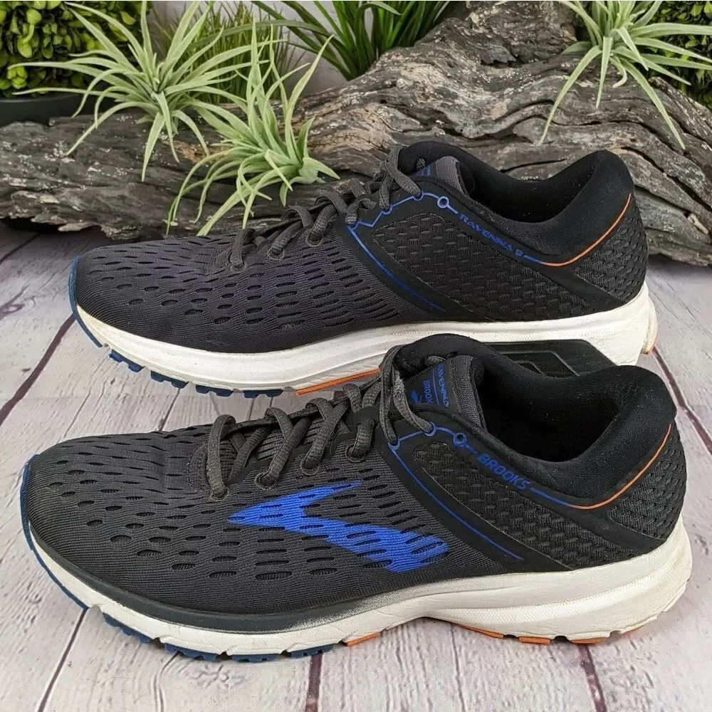 Brooks Ravenna 9 Running Shoes Sneakers - Ebony/Blue/Orange - Size 10 Medium (D)